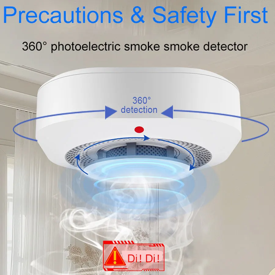 Smoke Alarm Battery Operated Photoelectric High Pitched 85dB Loud Sound Fast Response Red Indicator Home Safety Smoke Detector