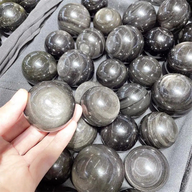 

500g Natural Silver Obsidian Sphere Crystal Polishing Fashion Home Decoration Crystal Fengshui Healing Energy Quartz Gift