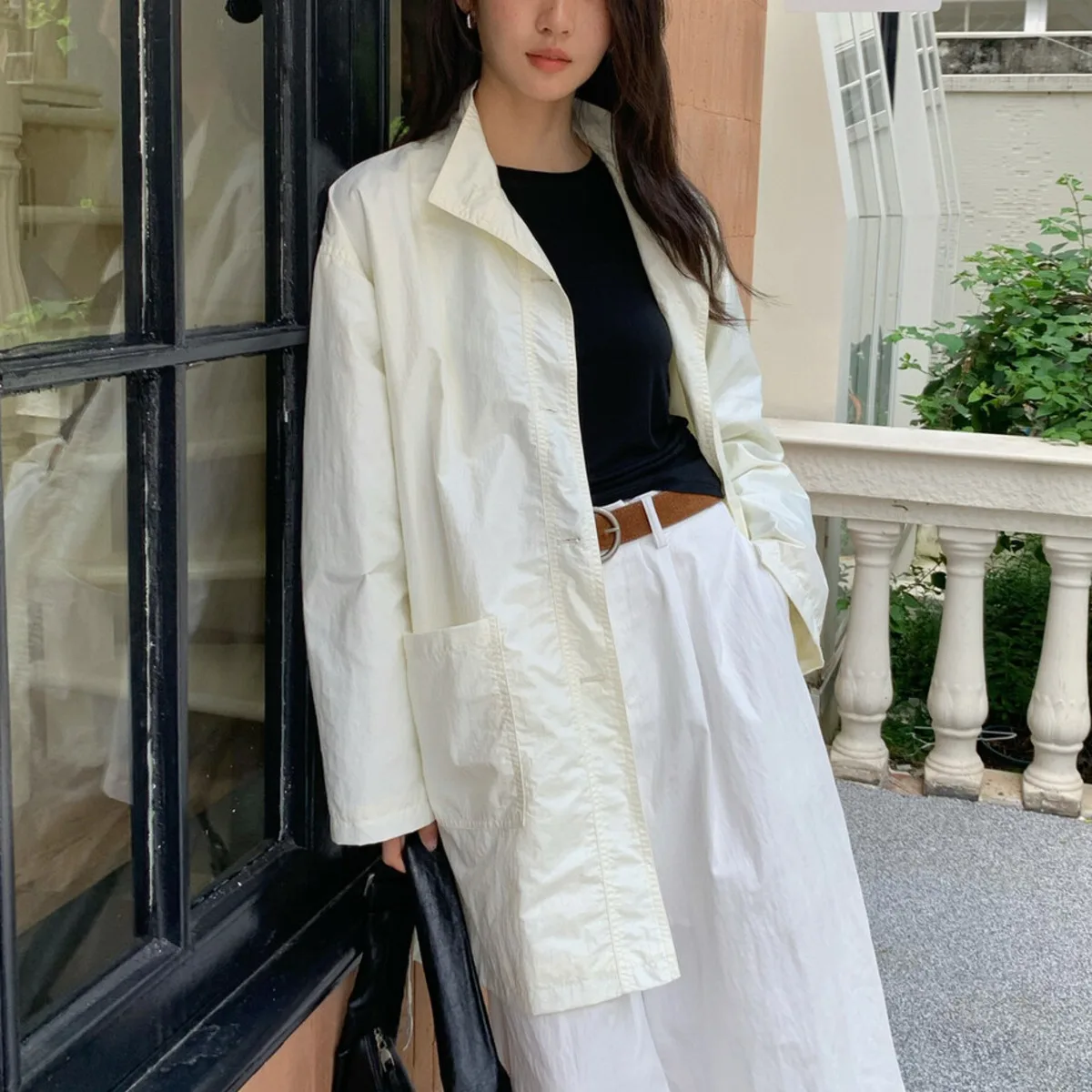 KWTX 2025 الخريف المرأة خندق معطف عادية أنيقة فضفاضة تناسب الخصر مربوط منتصف طول سترة الشارع الشهير موضة أوائل الخريف