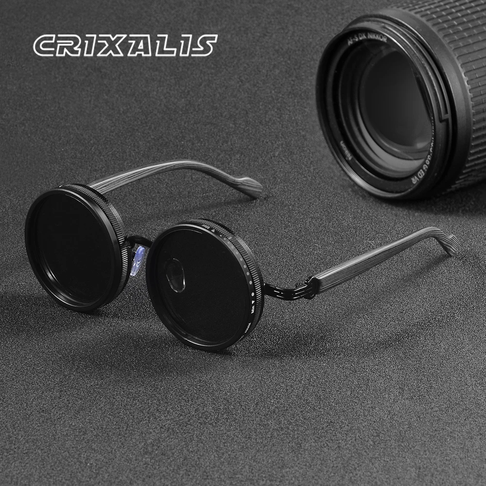 

CRIXALIS Ретро круглые панк мужские спортивные поляризационные солнцезащитные очки для женщин ND9 уровня регулируемые солнцезащитные очки с затемнением оттенки UV400
