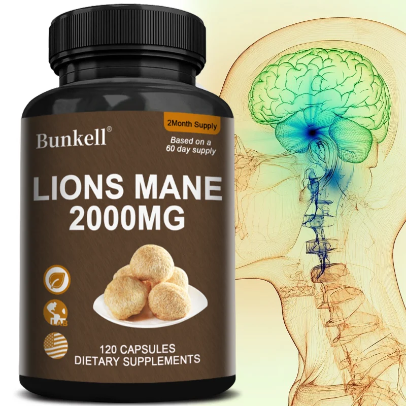 Organic Lions Mane Mushroom Capsules 2000mg, Support Brain Cognitive Focus Memory Sleep Immune Digestive & Mood Wellness