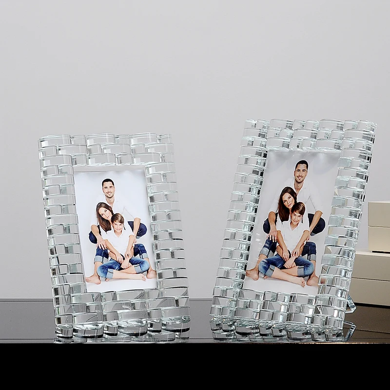 

Modern Weaved Clear Crystal Table Photo Frame Rectangle 4x6 And 5x7 Inches For Home Desk Decoration Wedding Gifts