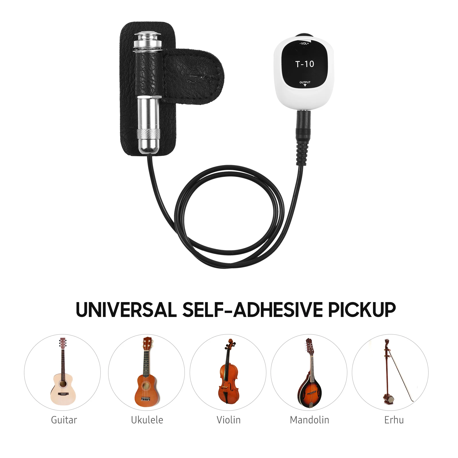 Piezo Pickup Universal No Drilling Self-adhesive Pick-up 6.5mm Audio Interface for Speaker, Multifunction Pickup for Guitar