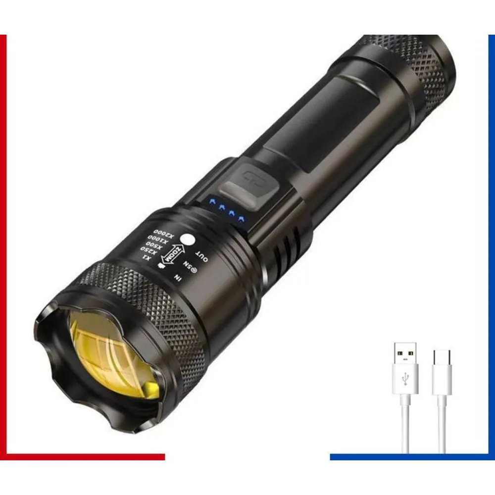 

New Version Rechargeable Flashlight - Portable Long Battery Life Zoomable Super Bright Laser Cannon for Outdoor Camping