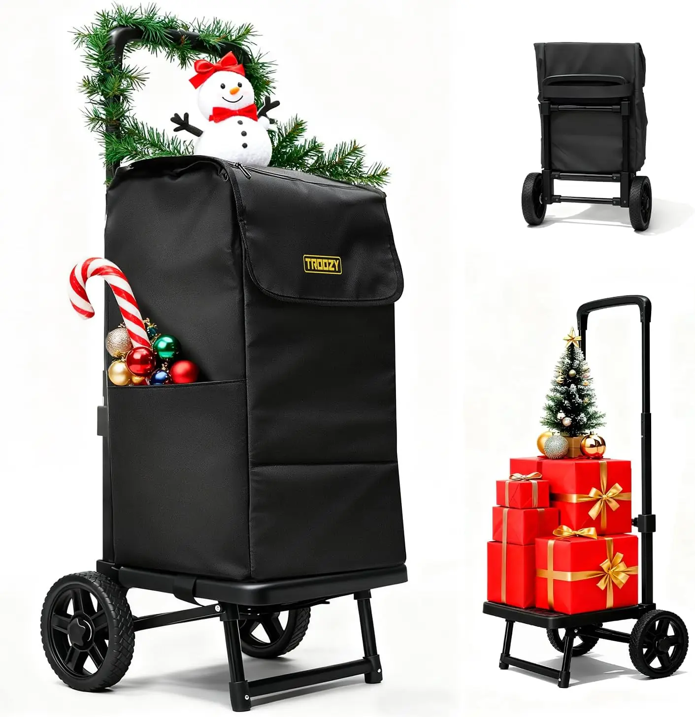 

2-in-1 Foldable Shopping Cart with Wheels, Waterproof Removable Bag, Full Platform & Stair Climber for 330LB Loads