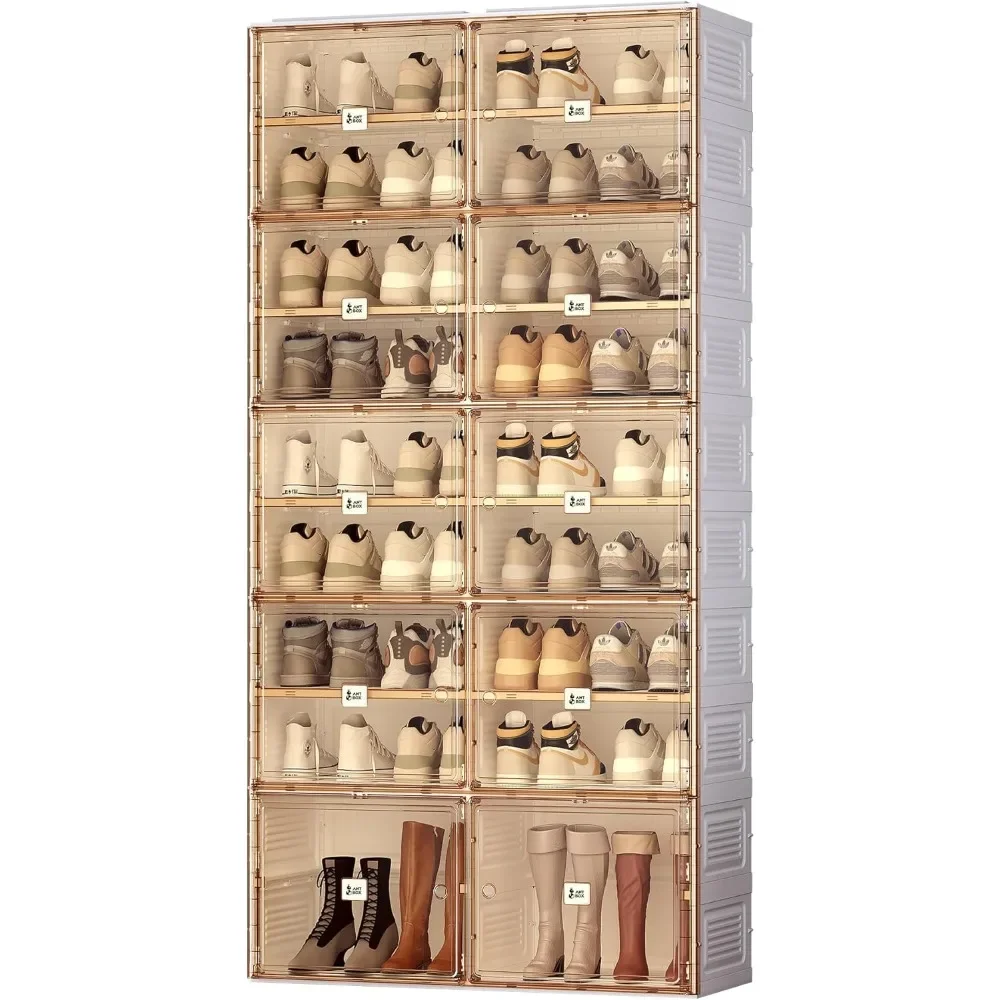 Portable Shoe| Rack Organizer for Closet Entryway, Cabinet with Magnetic Clear Doorwith Lids 9 Tiers 36 Pairs| Visit the Store