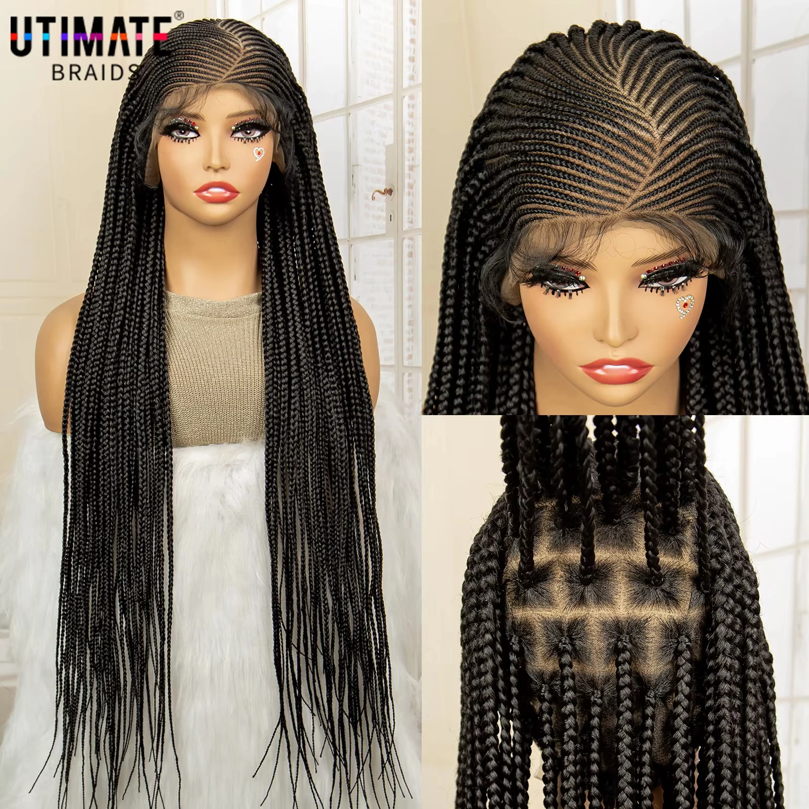 36 Inches Full Lace Cornrow Braided Wigs Synthetic Knotless Box Braids Wig with Baby Hair for Black Women Lace Frontal Wig