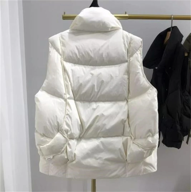 Casual Loose Down Vest Women Fashion Windproof Warm Sleeveless Jacket Lapel Cotton Chaleco Big Pocket Winter Thick Waistcoat