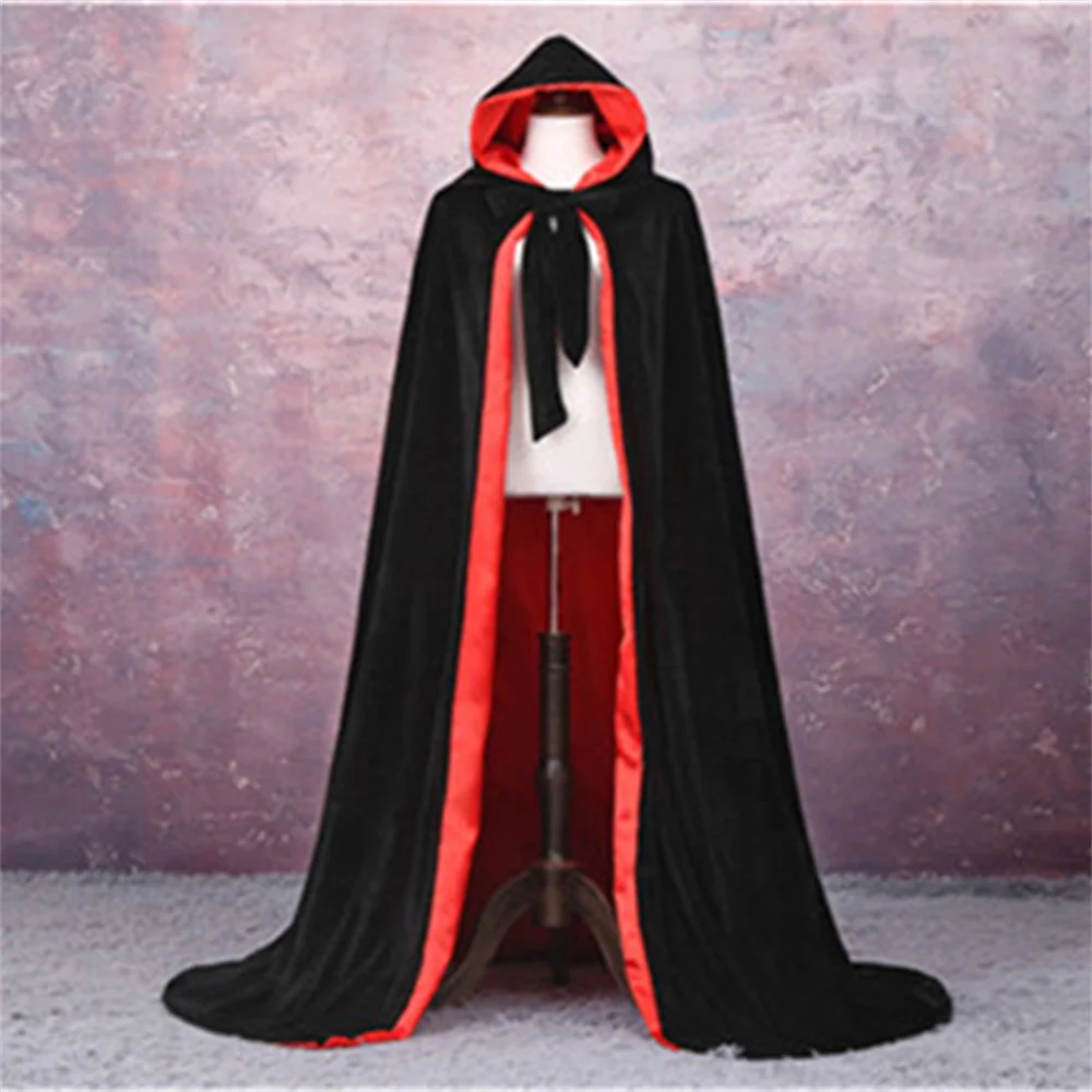 

Cape Hooded Adult Halloween Velvet Cloak Medieval Costume Witch Wicca Vampire Halloween Dress Coats