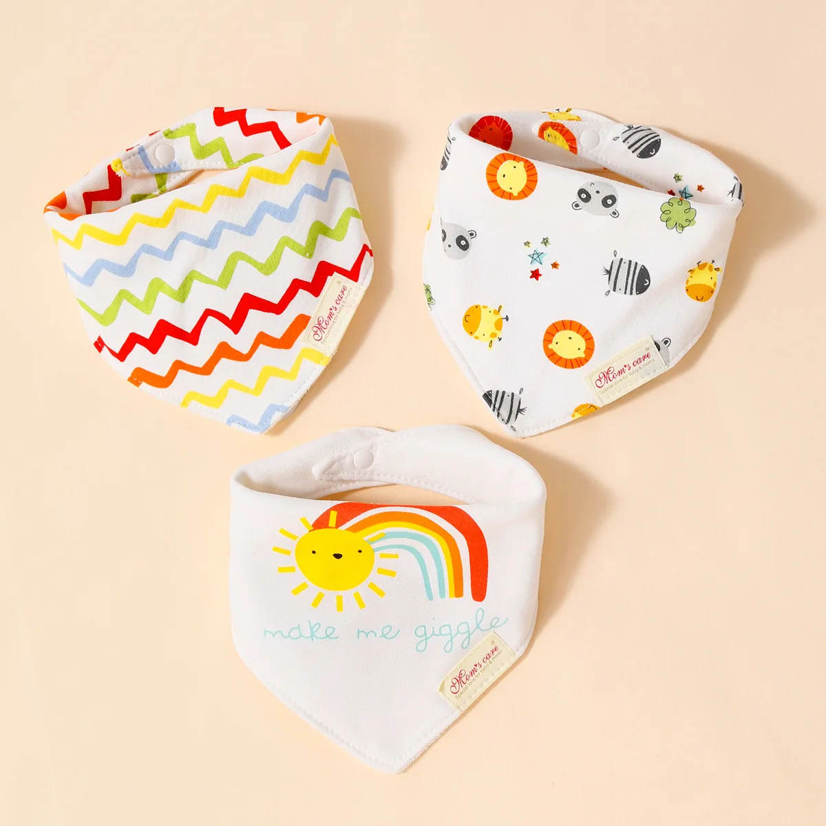 

3pcs Set Baby Saliva Towel, Toddler Feeding Bib Triangle Saliva Towel Double Snap Adjustment Neck Bib Cartoon Embroidered easter