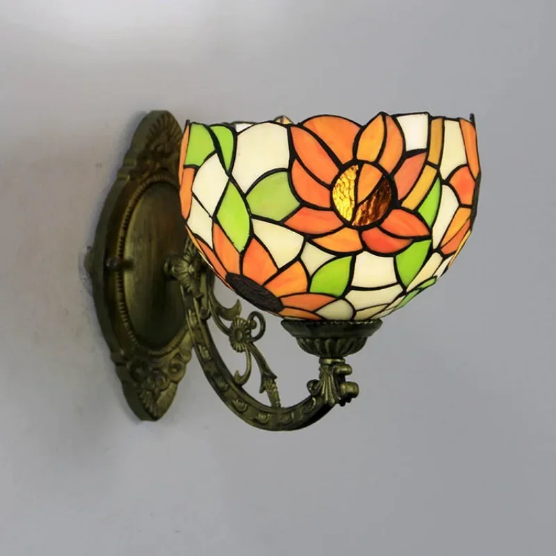 

Tiffany Dragonfly Indoor Bedside European Retro Lamp American Style Pastoral Stained Glass Splicing Sunflower Wall Lamp