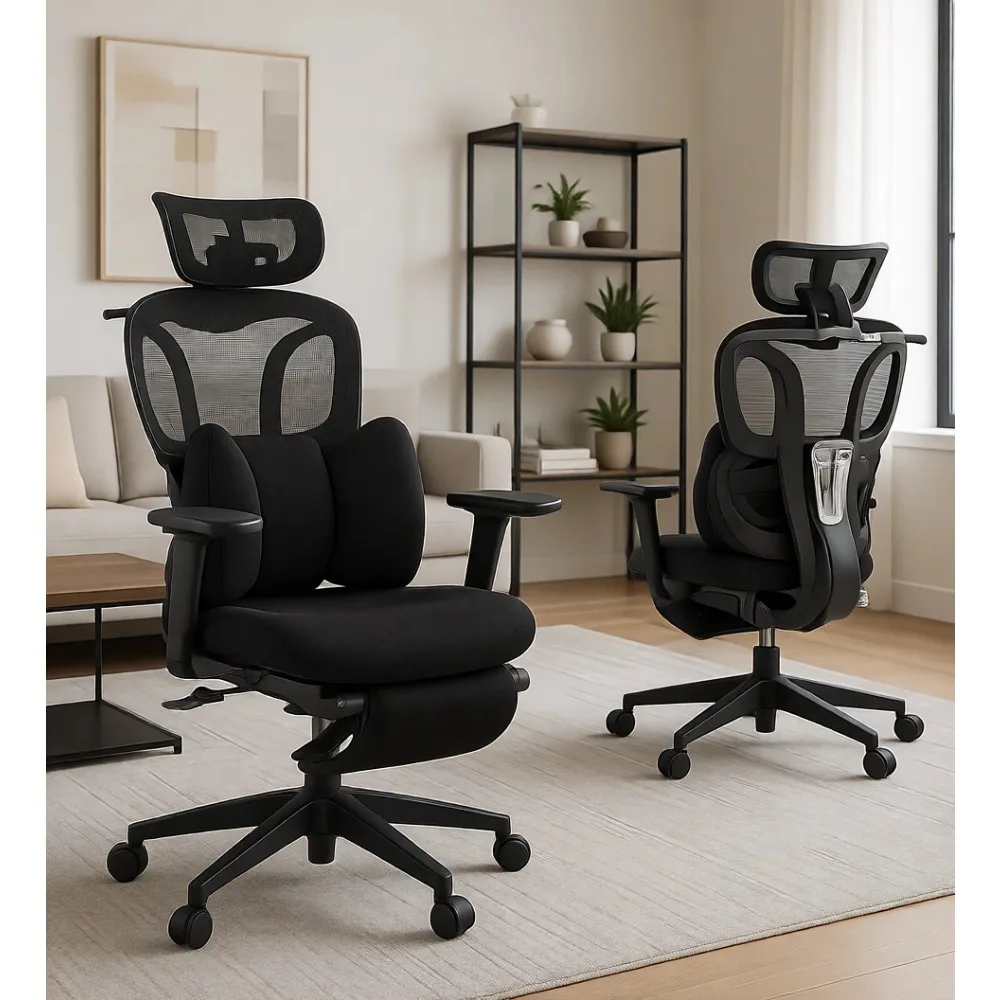 Ergonomic Mesh Office Chair - 300 lbs, Footrest, Recline Lock, Adjustable, Breathable, Black