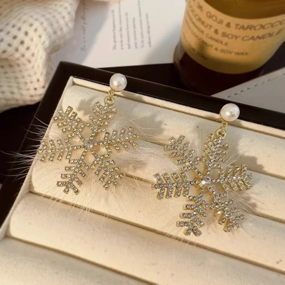 Fashion Snowflake Design Christmas Earrings Bowknot Long Xmas Earrings Pearl Studs Jewelry Accessories