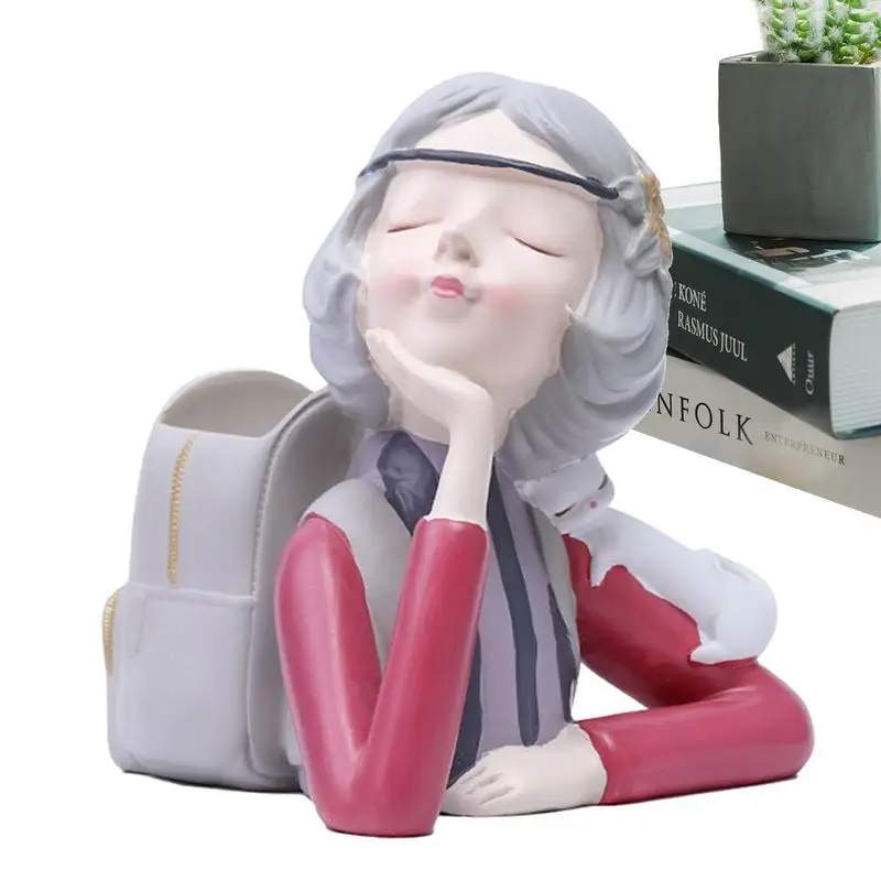 

Makeup Brush Storage Organizer Cartoon Girl Shape Storage Box Handmade Cosmetic Box For Vanity Bathroom Cute Desktop Decoration