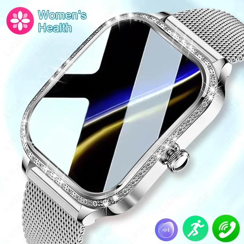 Lige novo smartwatch feminino 1.75 polegadas tela bluetooth chamada monitoramento de oxigênio no sangue senhora relógio à prova dwaterproof água relógio inteligente feminino 2024