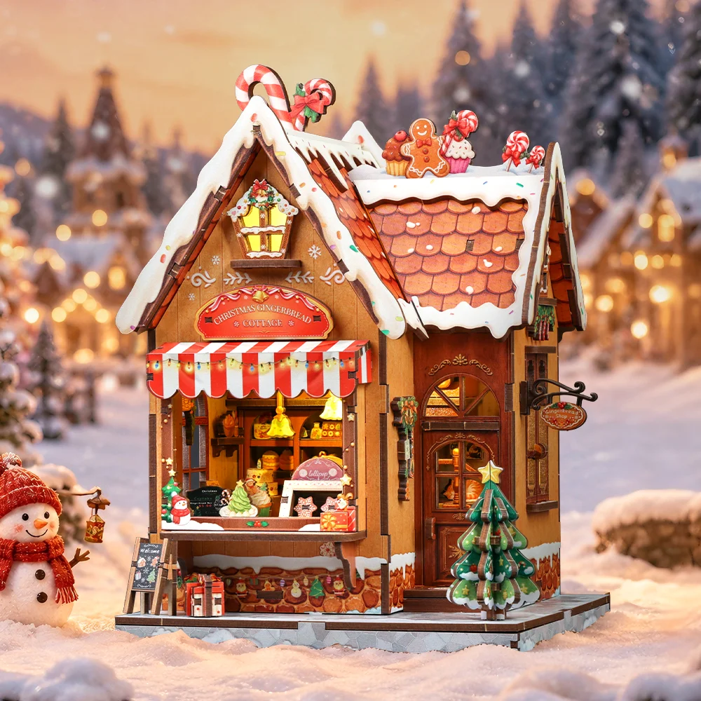 Original CUTEBEE Christmas DIY Miniature Dollhouse Kit Gift for Adults 1:18 Gingerbread House 3D Puzzles Model Building Set