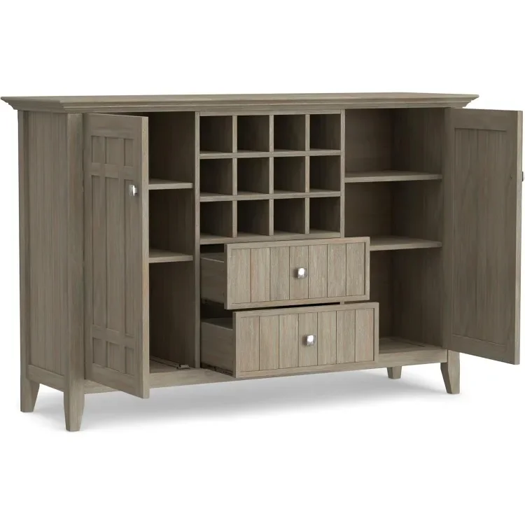 Aparador rústico Bedford de madeira maciça de pinho de 54 polegadas em cinza envelhecido com 2 portas, 2 gavetas e