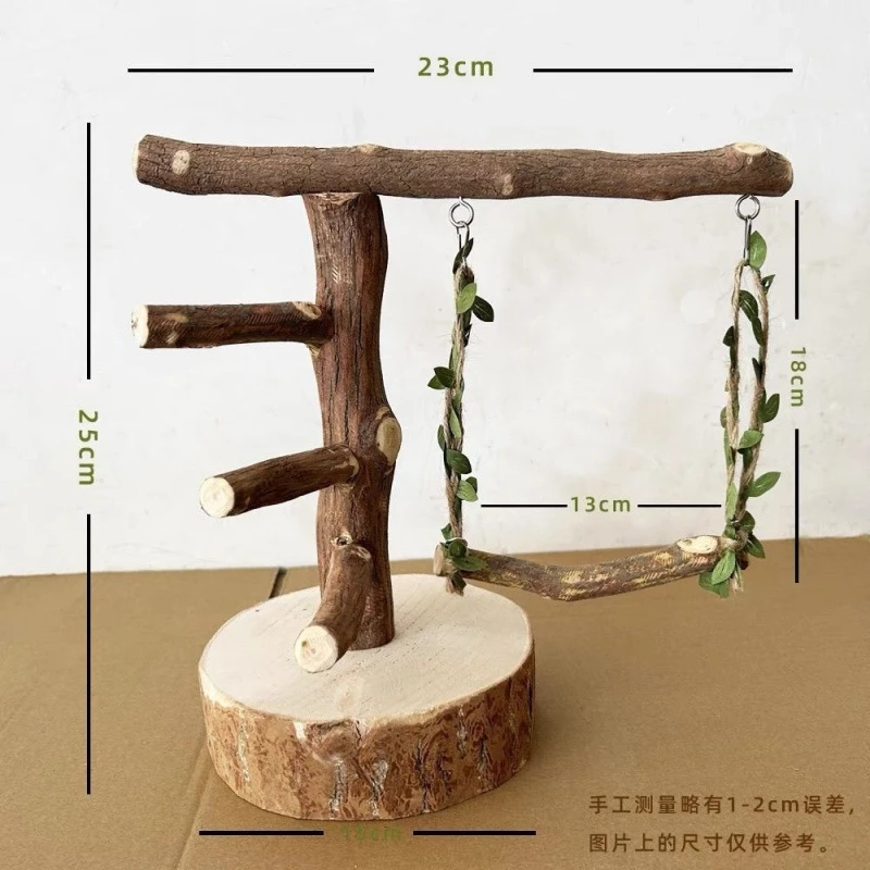 

Natural Wood Parrot Perch Stand With Swing Bird Toy Desktop Playground For Cockatiel Accessories
