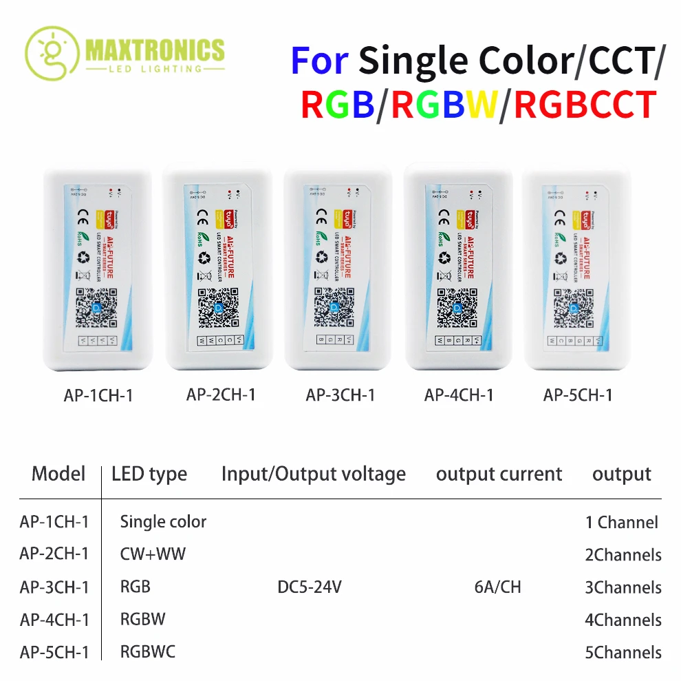 New Tuya Wifi LED Controller Smart Dimmer Single Color/CCT/RGB/RGBW Alexa Google Home APP Control for LED Strip Light DC5V-24V