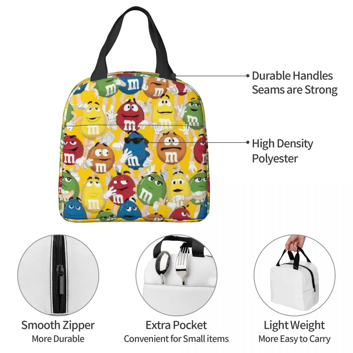 M And M Character Set Lunch Bags Insulated Bento Box Portable Lunch Tote Leakproof Picnic Bags Cooler Thermal Bag for Woman