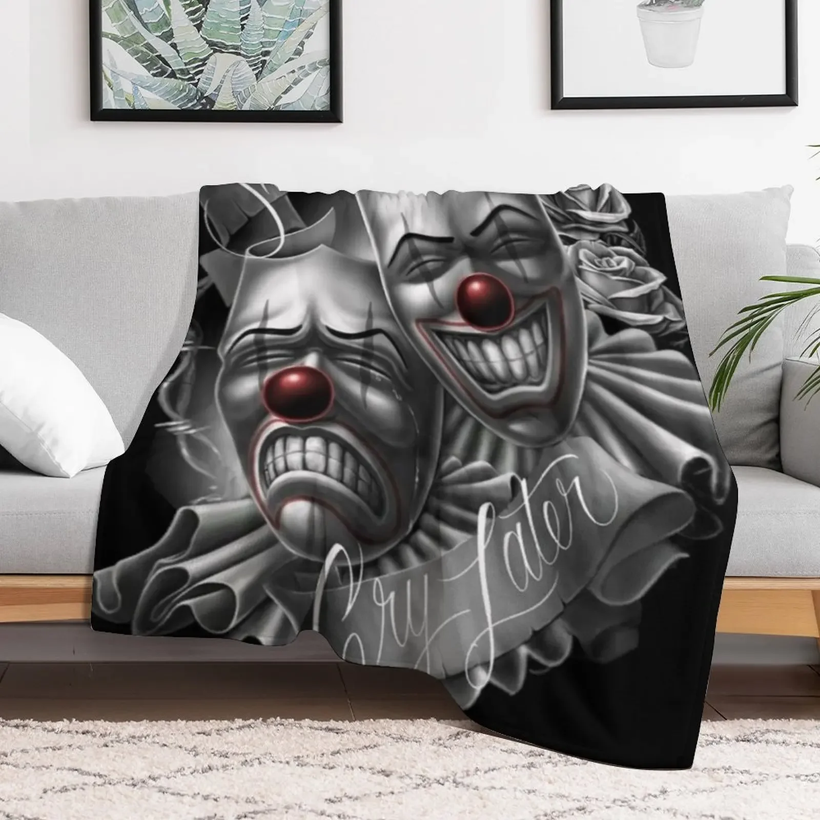 Smile now cry later clown faces Throw Blanket Cozy Warm Blanket for Bed Room Decor view 2