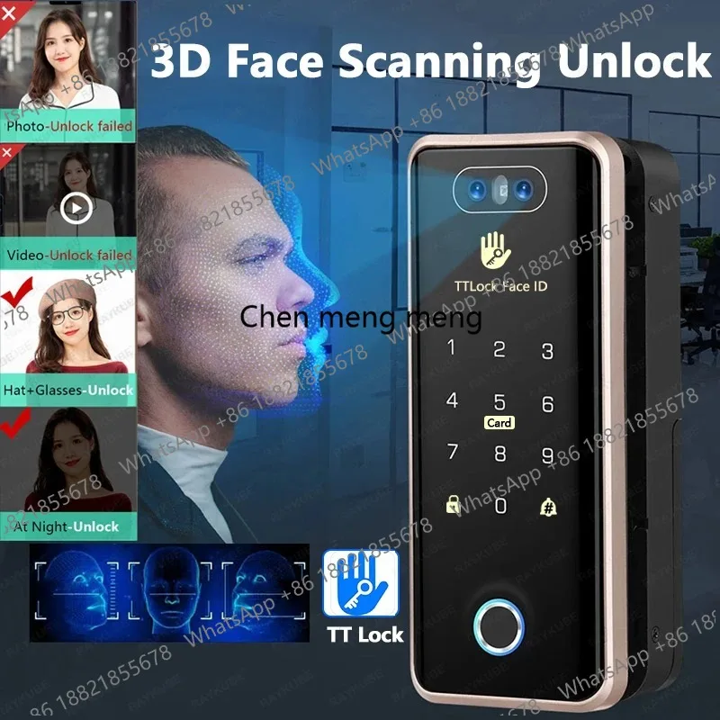 FS1 TT Lock 3D Face Recognition Smart Lock With Half-circle Hook Biometric Electronic Fingerprint Unlock Glass Door Lock