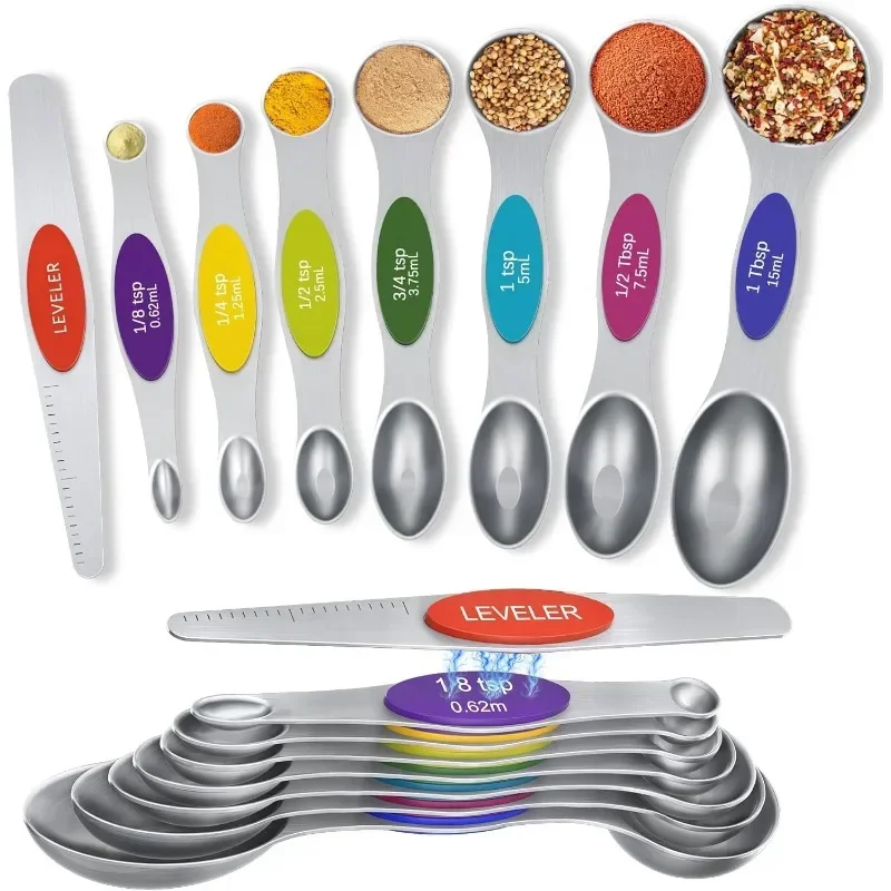 

Measuring Spoons Set, Magnetic Measuring Spoons Set of 8, Tablespoon Measure Spoon, 304 High Grade Stainless Steel Metal