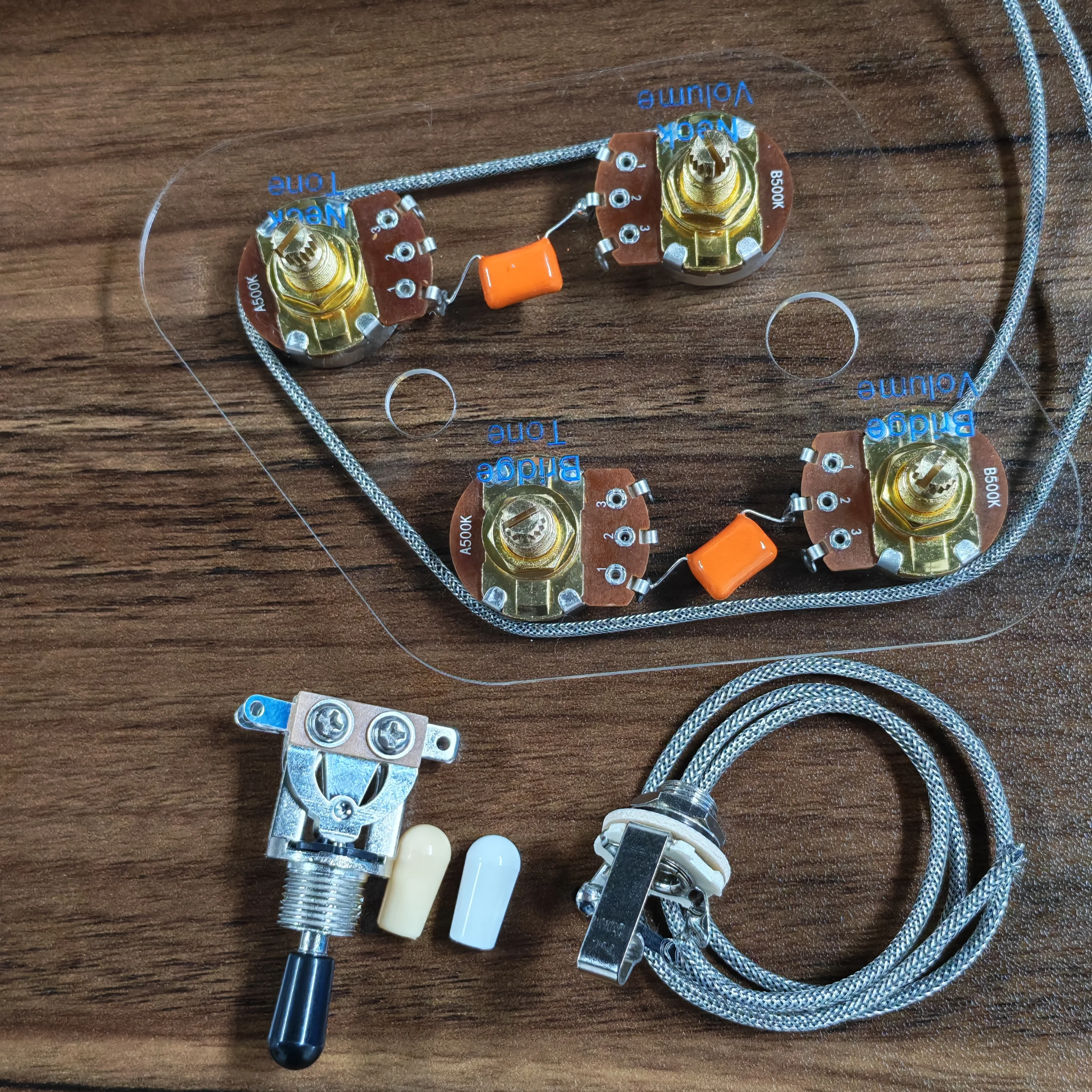 FLEOR 2T2V Prewired Wiring Harness Guitar 500K Pots 3-Way Switch