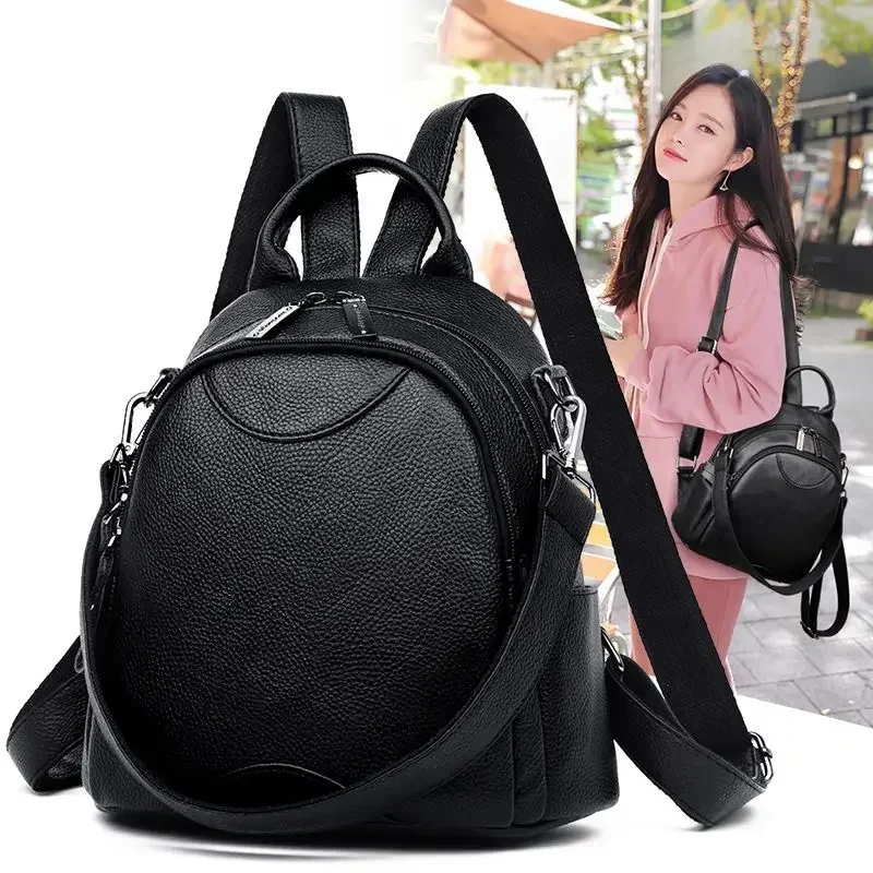 Authentic Backpack Women Large Capacity Soft Leather Small Package Splicing All Fashion Leisure Travel Backpack Female Tide Bag