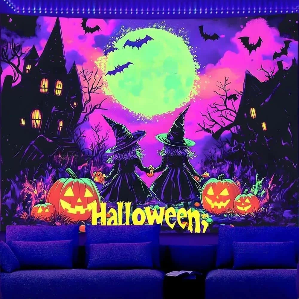 Halloween-Kürbismuster-Bedruckter Wandteppich im Trendigen Neuen Stil, Geeignet für Wohnzimmer, Café, Themenpartys und Veranstaltungen