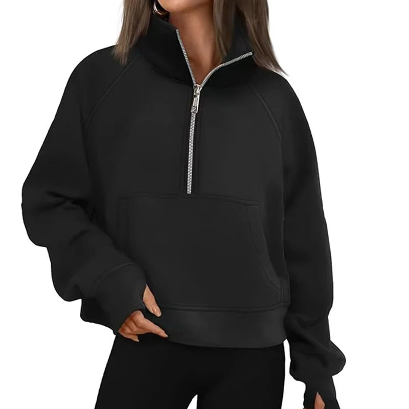 New Spring Autumn Stand Collar Solid Color Sweatshirt Long Sleeve Tops Loose Half Zip Pullover Women's Daily Casual Sweatshirt