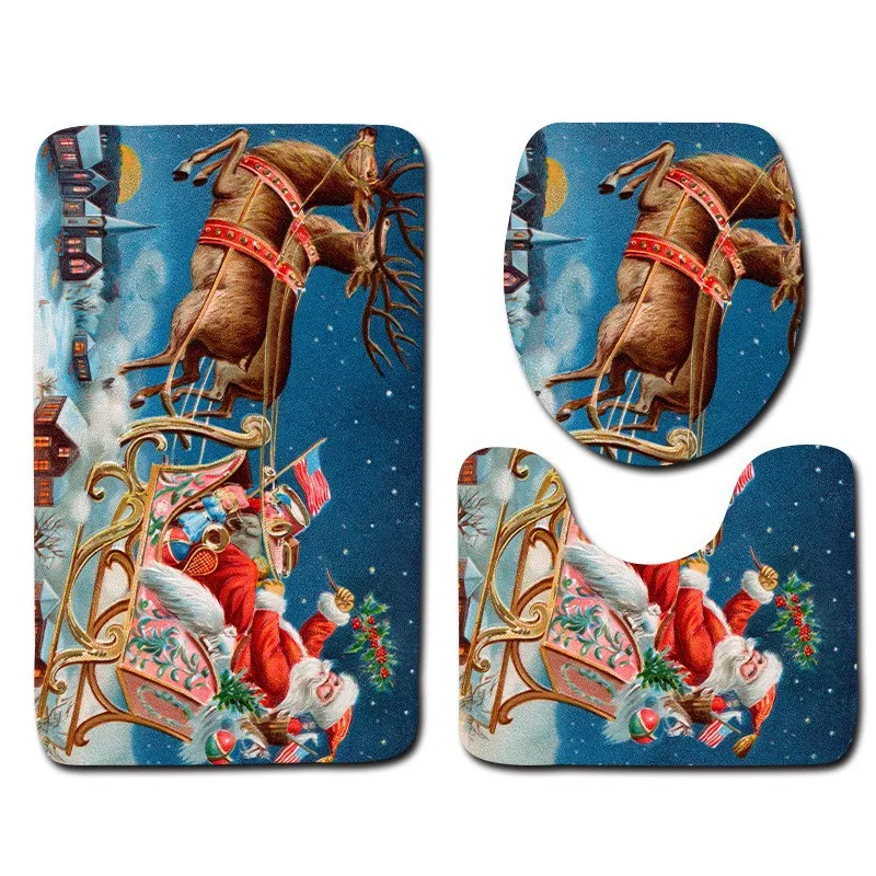 Набор рождественских ковриков для ванной из 3 предметов, коврик для унитаза с Санта-Клаусом, коврики для ванной комнаты, коврики для душа, домашний декор, Противоскользящий коврик из пены с эффектом памяти