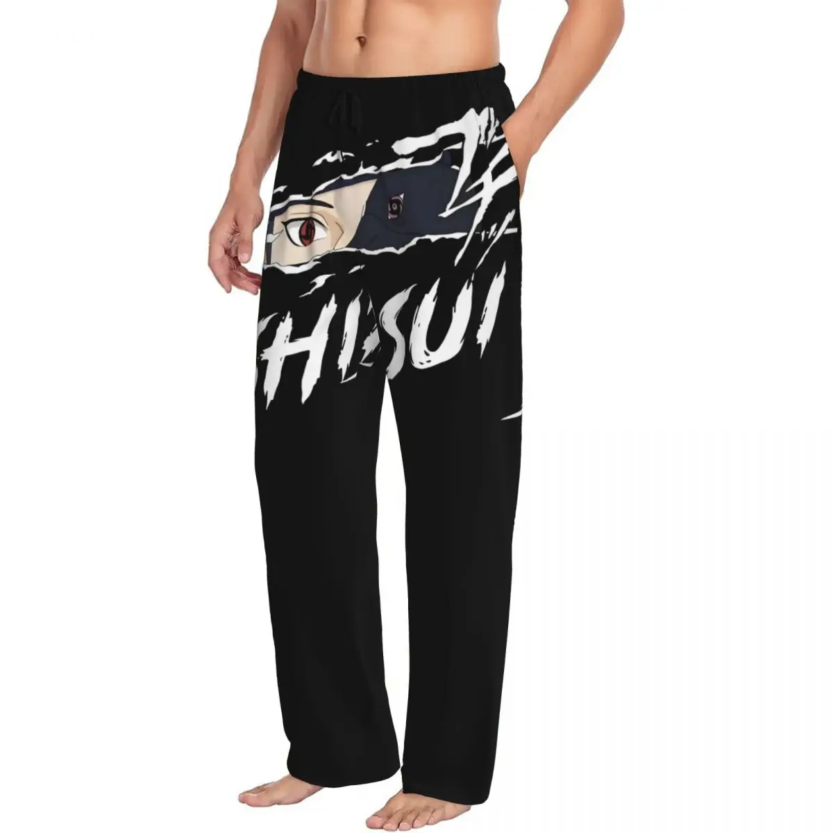 Pantalon de pyjama personnalisé Uchiha Sasuke, vêtements de nuit pour hommes, ceinture élastique n-narutoes, bas de salon de sommeil avec poches