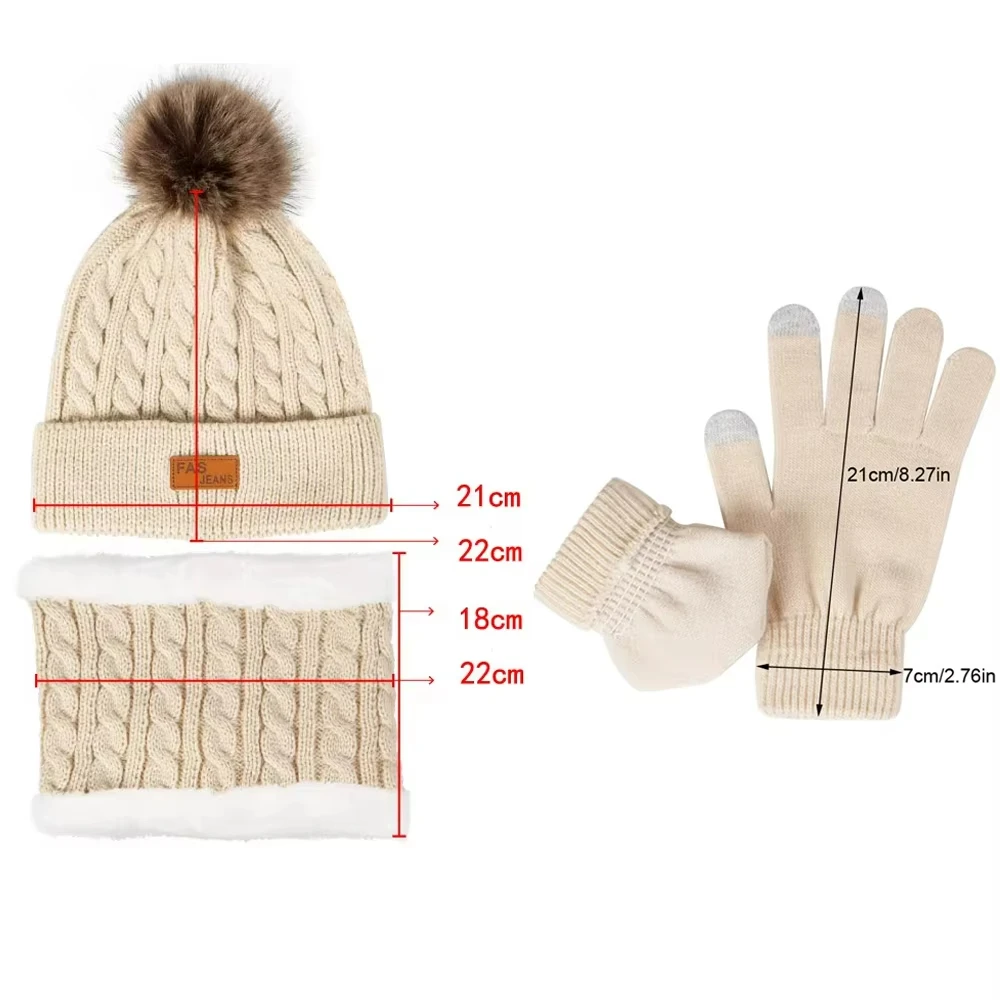 Invierno niña: gorro, bufanda y guantes con pompon pelo sintético