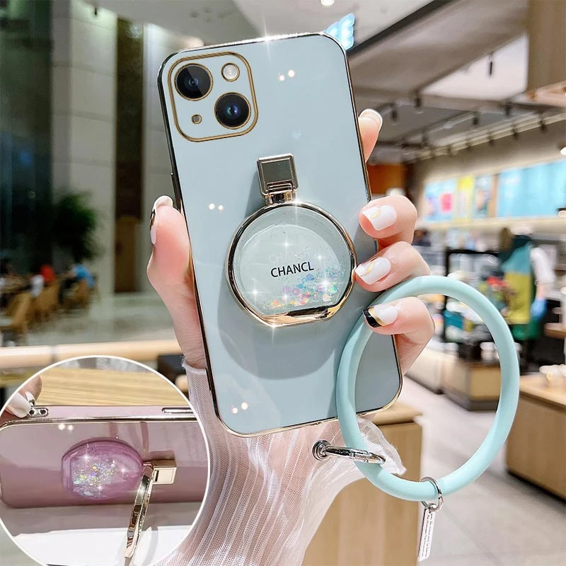 Creative Perfume Bottle Plating Phone Holder Case For iPhone 13 15 14 12 11 Pro Max 14 15 Plus X XR XS XSMax Cover