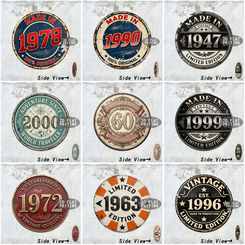 Vintage Round Made In Birth Year Birthday Adventure Metal Tin Sign Retro Wall Plaque Decor For Bar Garage Man Cave Home Wall A