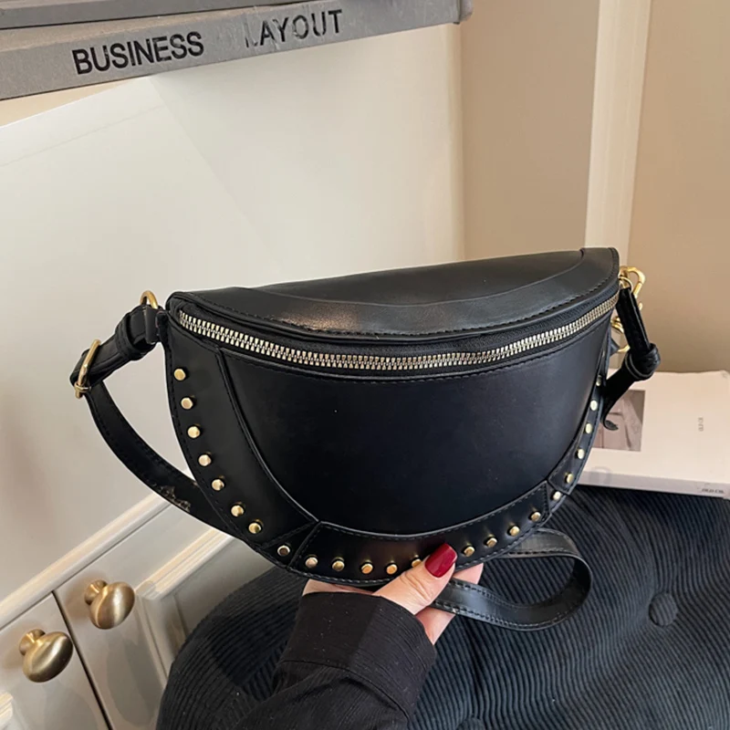 

Модная поясная сумка для женщин из искусственной кожи, дизайнерская поясная сумка с заклепками, седло, сумка через плечо, сумка для телефона, дорожная поясная сумка
