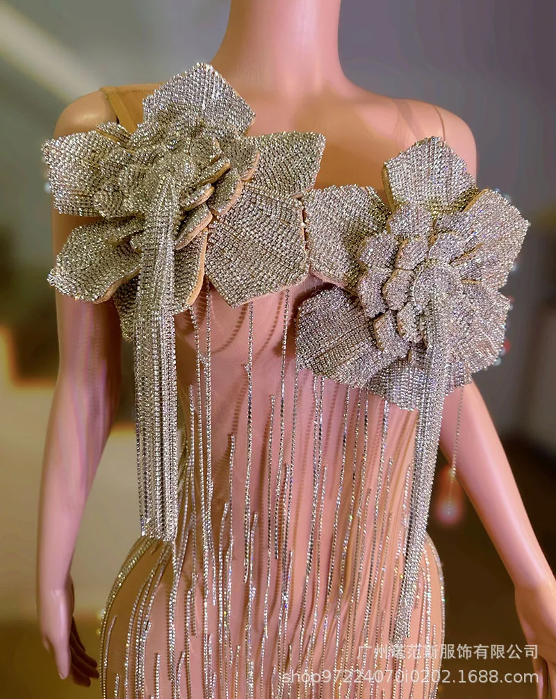 ثلاثي الأبعاد زهرة وهمية اللحوم شرابة المشاهير فستان عيد ميلاد حفلة السجادة الحمراء المنصة مساء حفل توزيع الجوائز مساء اللباس