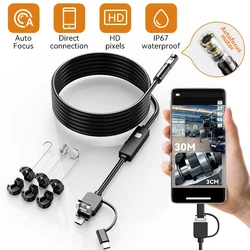 Type-C Industrial Endoscope Camera Waterproof 3In1 For Android Phone PC USB Autofocus lens Inspection Borescope For Car Sewer