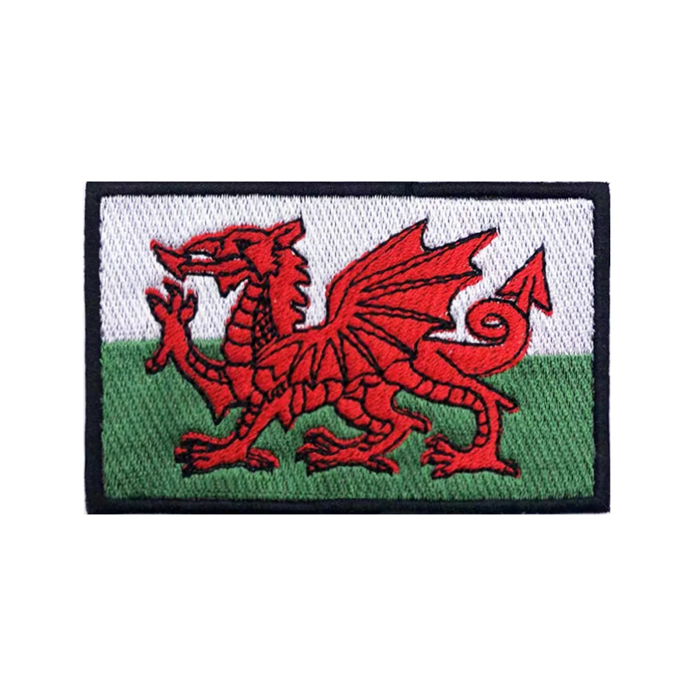 Welsh flag Wales Patches Armband Embroidered Patch Hook & Loop Iron On Embroidery  Badge Military Stripe