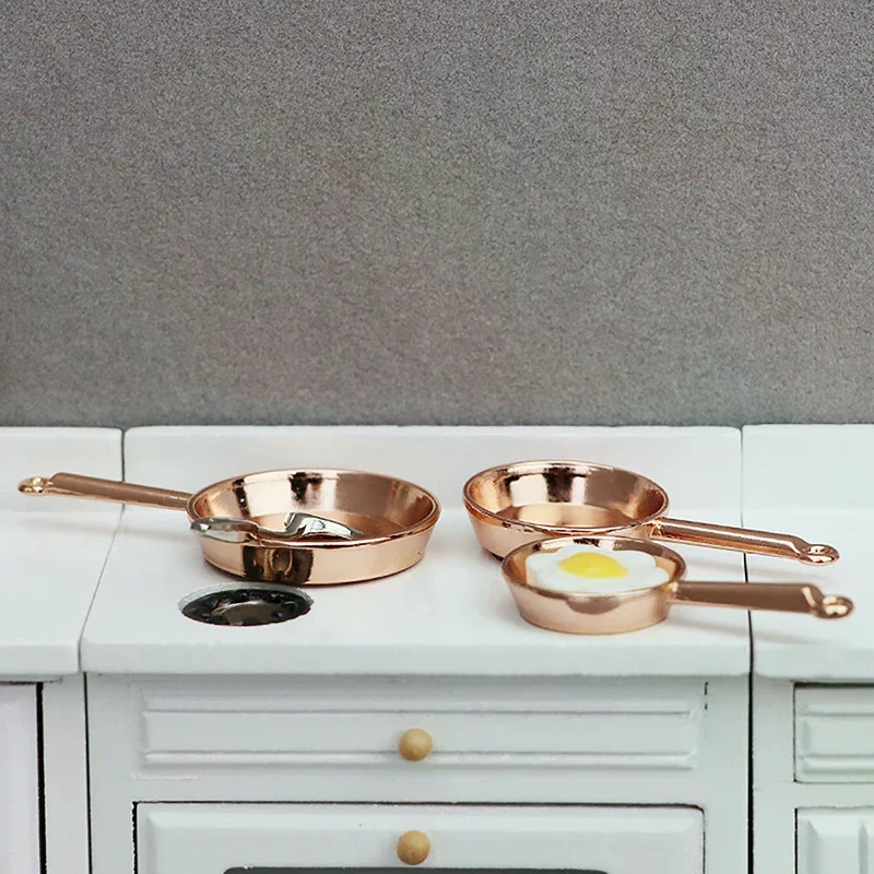 1Set 1:12 Puppenhaus Miniatur Bratpfanne Kasserolle Metall Kochgeschirr Küchenmodell Deko Spielzeug Puppenhaus Zubehör