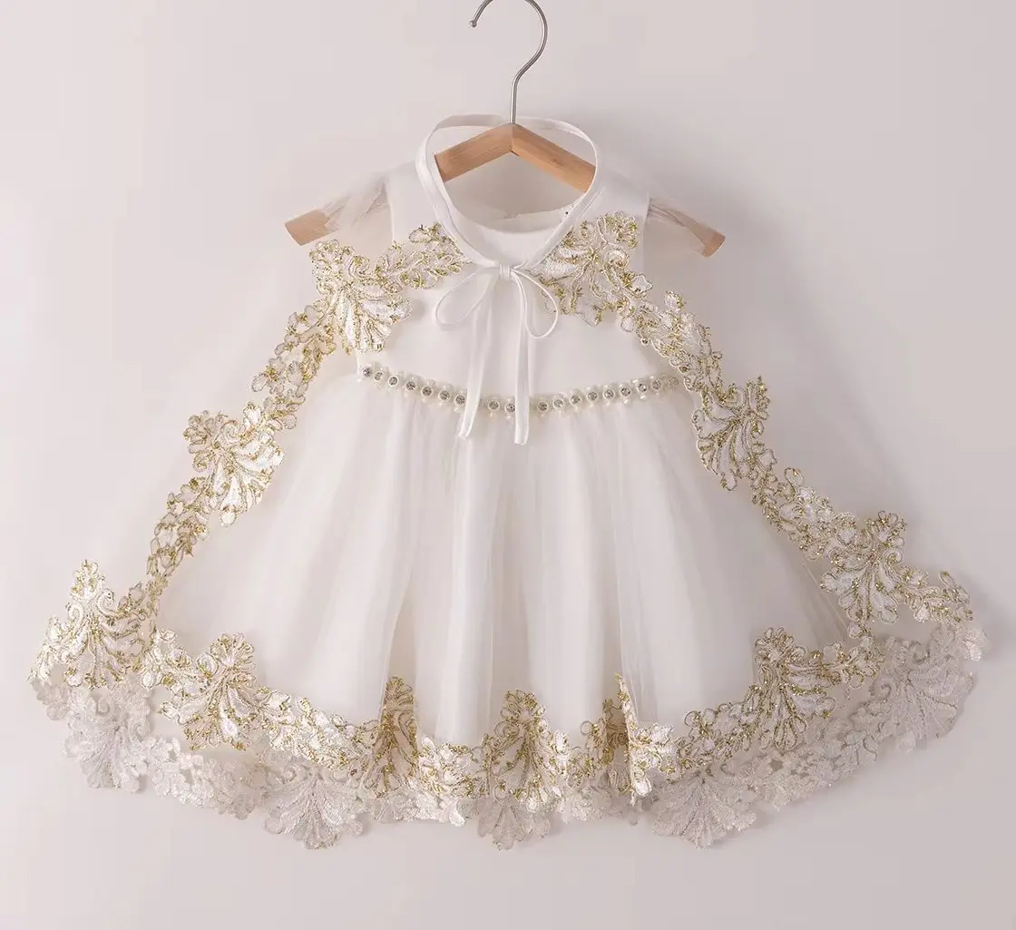 Princess Girl Party Dress Girls' Festival Dresses with Cloak Gown Kid White Clothes Children Clothing Christmas