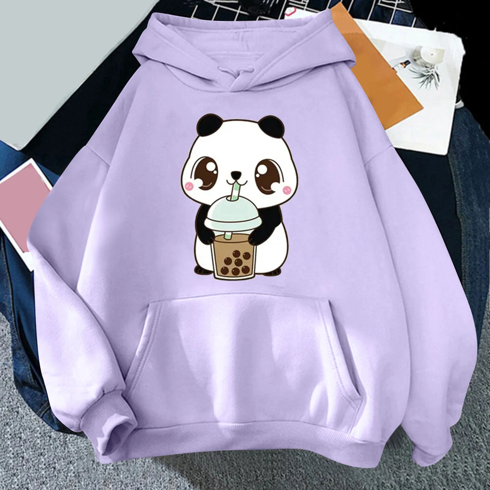 Women\'s Hoodies Cute Panda Print Fashion Sweatshirts Harajuku Female Blouse Y2K Long Sleeve Pullover Tops Hooded Casual Hoodies