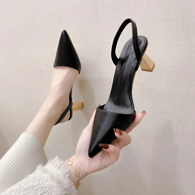 Comemore 2024 Women Brand Slingback Design Thin Heeled Pumps High Heels Sandals for Woman Slip on Pointed Toe Party Shoes Women