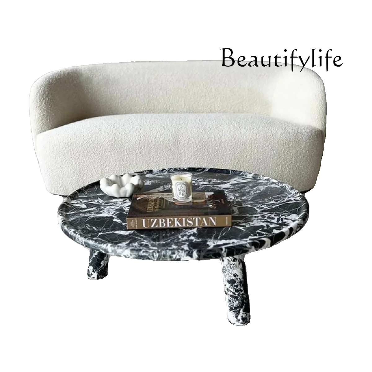 

Italian Minimalist Natural Marble Luxury Stone Endtable Designer Model round Living Room Sofa Table