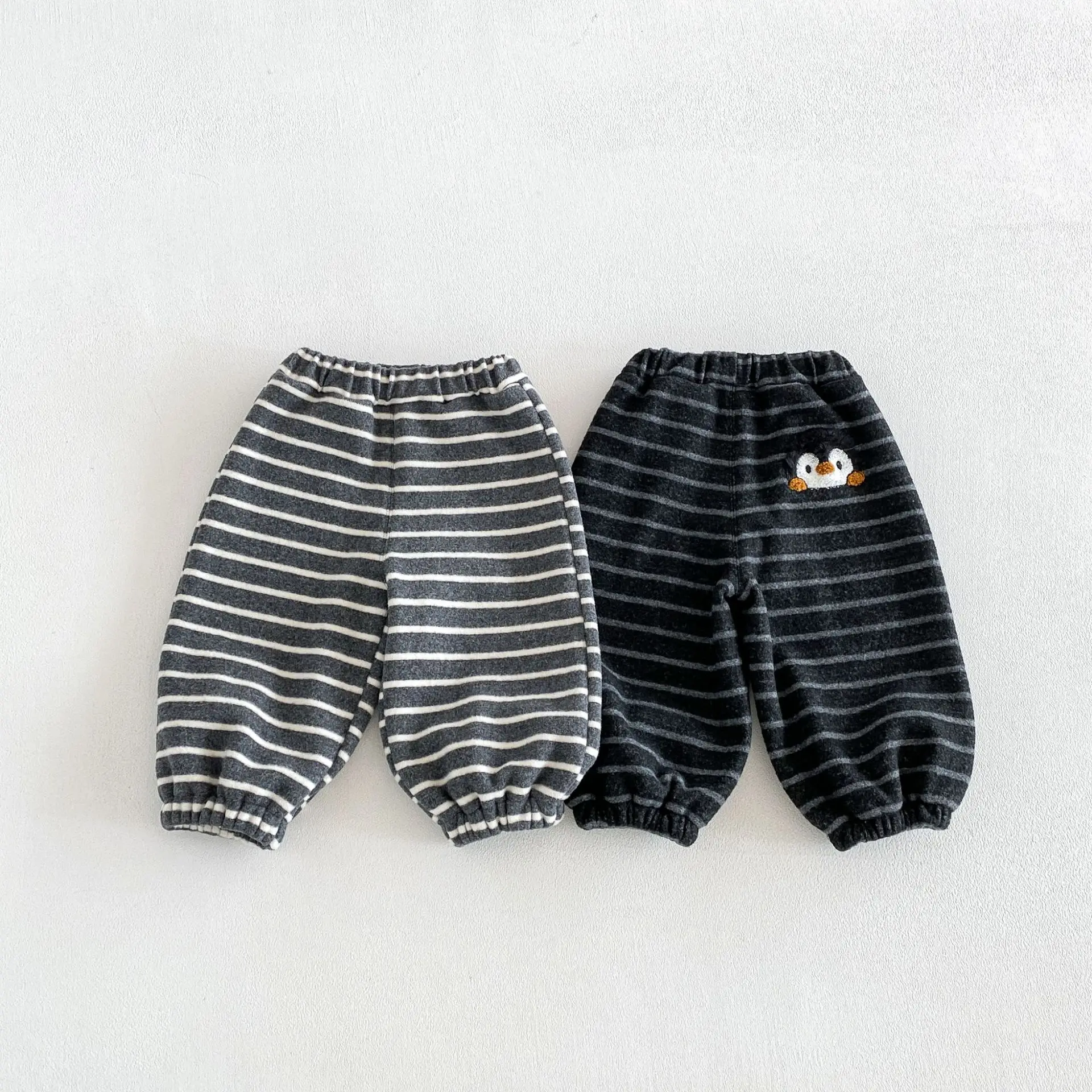Kids Warm Fleece Lined Harem Pants Autumn Winter Thicken Trousers Baby Boys Stripe Casual Children's Clothing