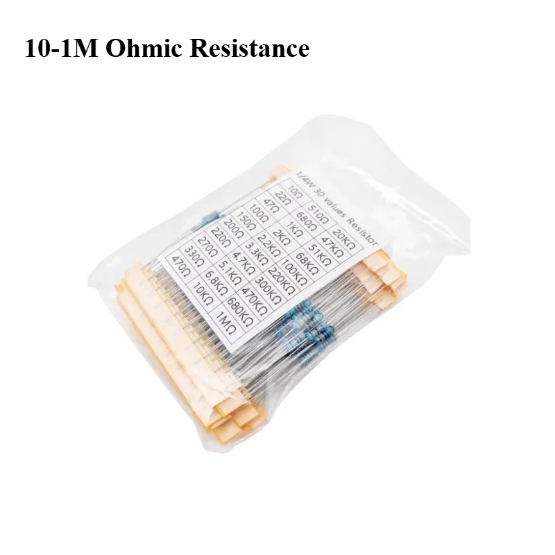 30 Kinds of 10 1/4W Metal Film Resistor Packs, Accuracy 1% 10-1M Ohmic Resistance 300PCS