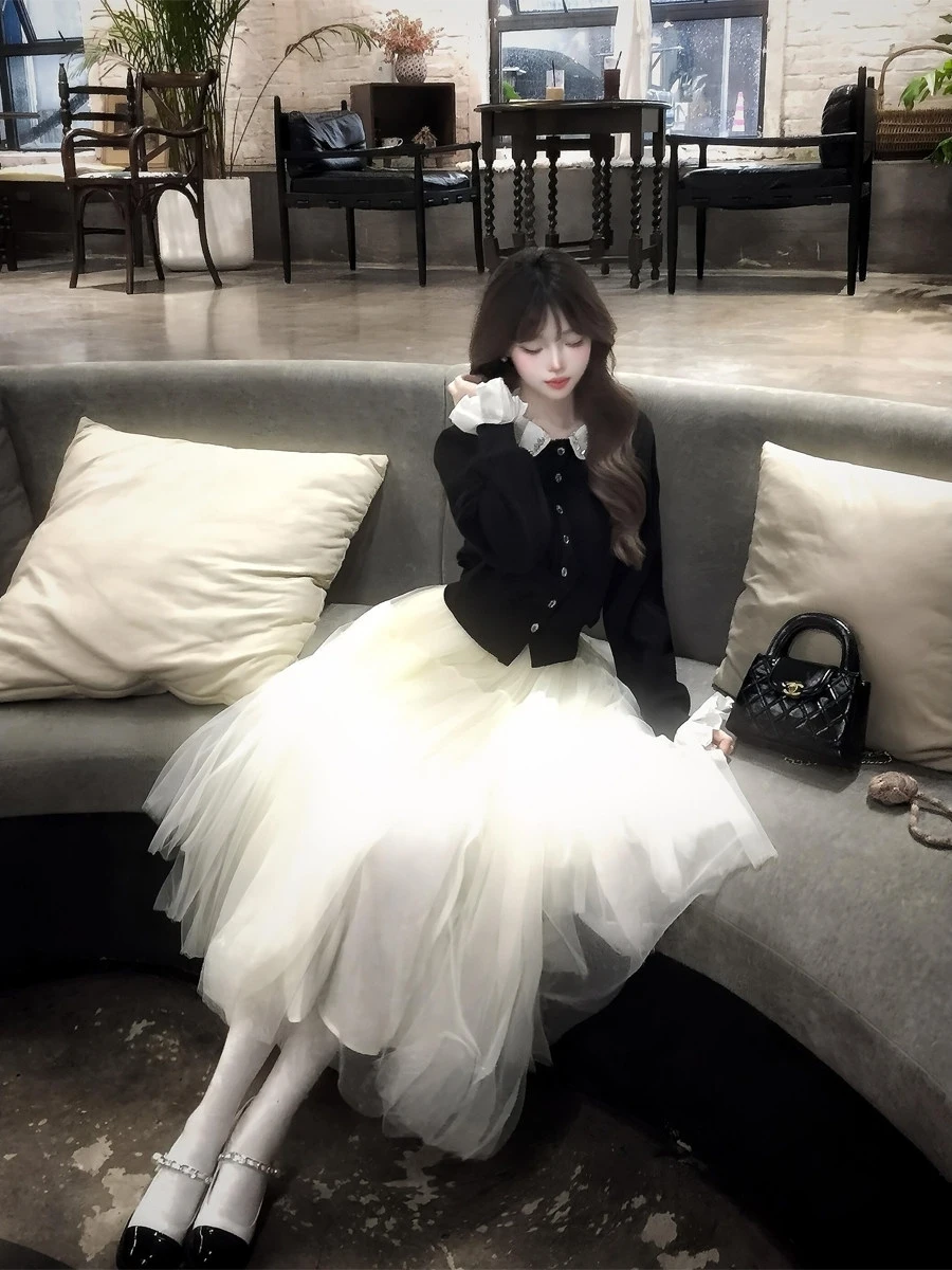 

Sweet Princess Style Dress Set Women's Autumn Winter Bouffant Long Skirt Whole Set Rich Girl Elegant Fashionable