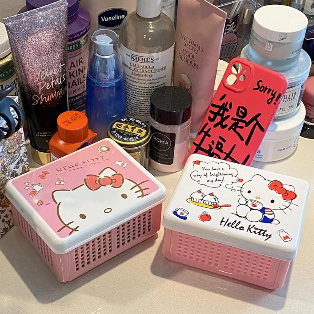 Hello Kitty Cute Cartoon Anime Desktop Foldable Storage Box Stationery Toys Cosmetics Classification Storage Rack Holiday Gifts