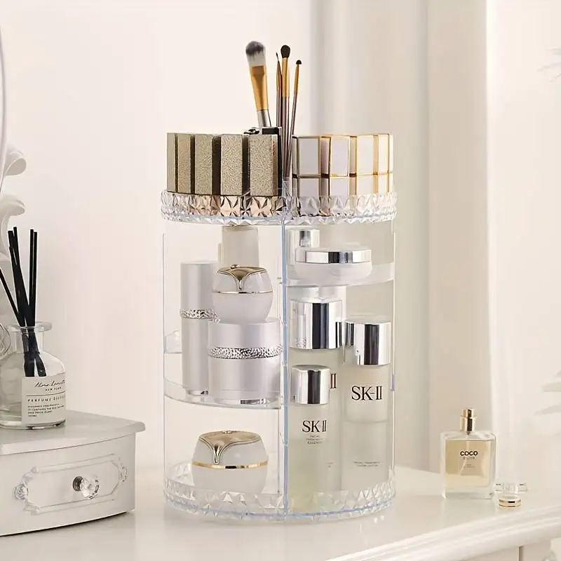 360° Rotating Acrylic Makeup Organizer，Cosmetic Storage Box for Skincare, Lipstick & More - Perfect for Dorms & Bathroom Vanity